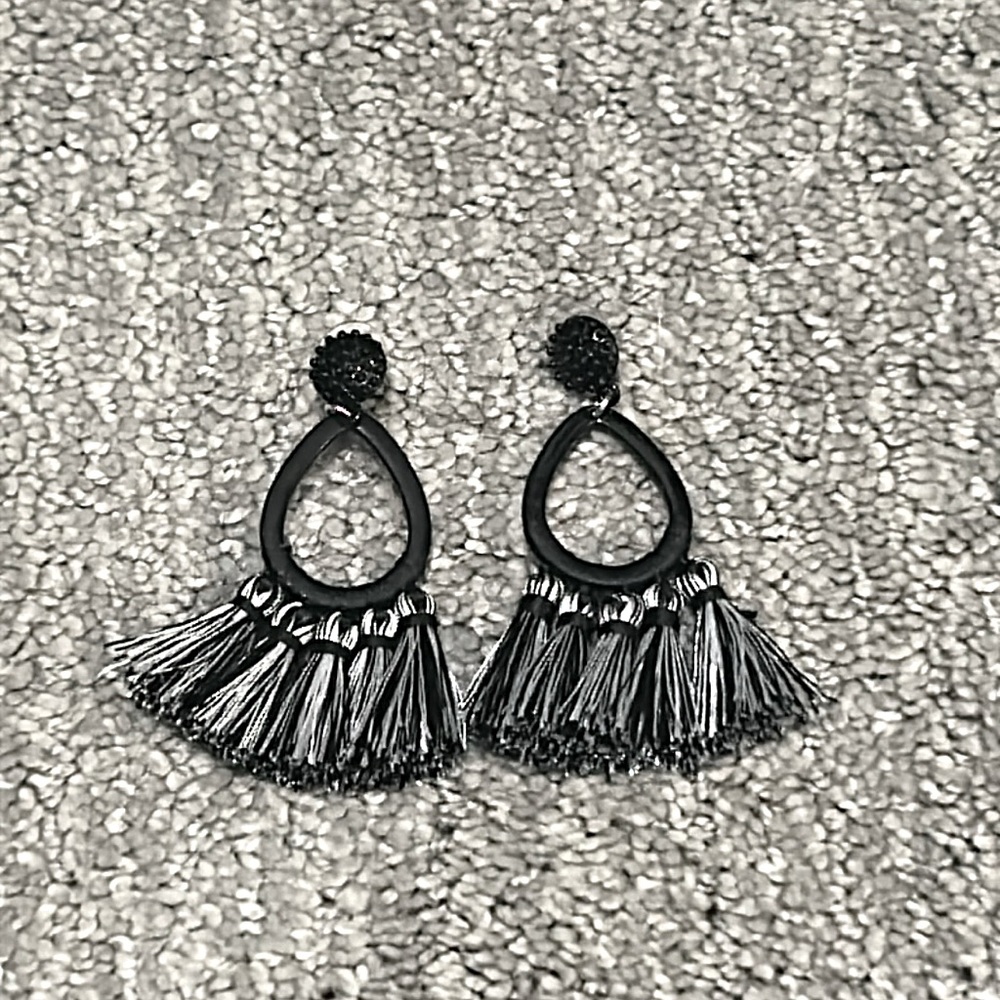 Bubble bar black and white statement earrings